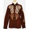 Prestige Brown With Brown / Tan / White Embroidery 100% Cotton Long Sleeve Casual Shirt COT-146
